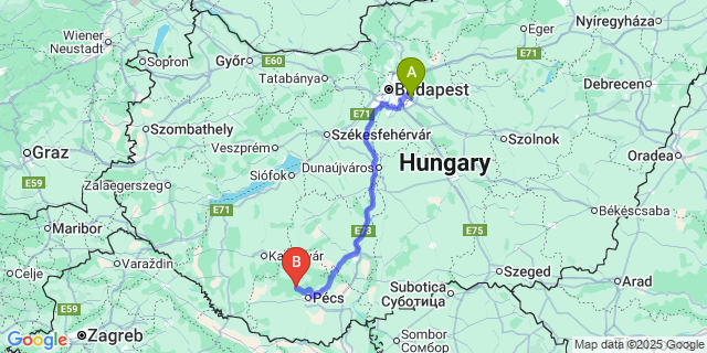 Map: Budapest Airport (BUD), Ferihegy, Liszt Ferenc to Abaliget