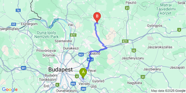 Map: Budapest Airport (BUD), Ferihegy, Liszt Ferenc to Acsa