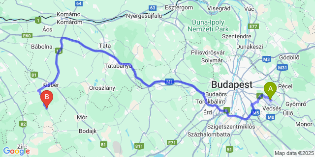 Map: Budapest Airport (BUD), Ferihegy, Liszt Ferenc to Ácsteszér