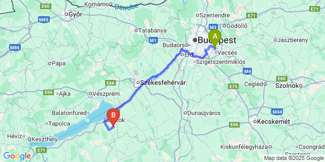 Map: Budapest Airport (BUD), Ferihegy, Liszt Ferenc to Ádánd