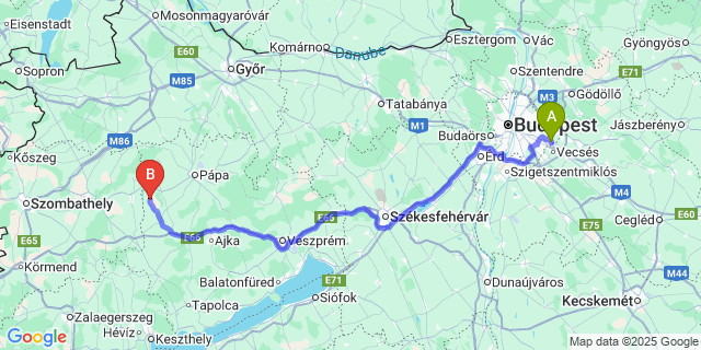 Map: Budapest Airport (BUD), Ferihegy, Liszt Ferenc to Adorjánháza