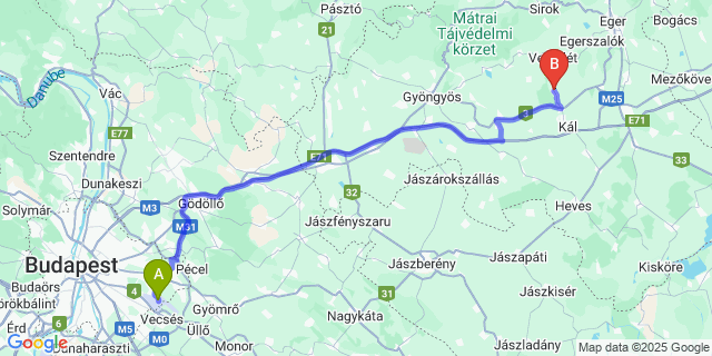 Map: Budapest Airport (BUD), Ferihegy, Liszt Ferenc to Aldebrő