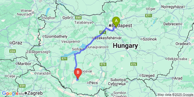 Map: Budapest Airport (BUD), Ferihegy, Liszt Ferenc to Almamellék