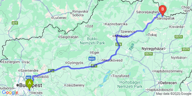 Map: Budapest Airport (BUD), Ferihegy, Liszt Ferenc to Alsóberecki