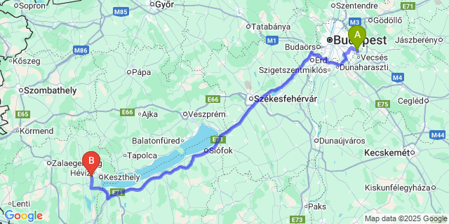 Map: Budapest Airport (BUD), Ferihegy, Liszt Ferenc to Alsópáhok