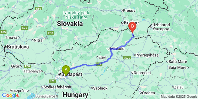 Map: Budapest Airport (BUD), Ferihegy, Liszt Ferenc to Alsóregmec