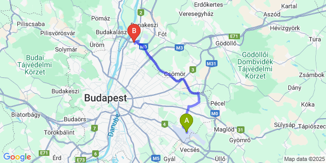 Map: Budapest Airport (BUD), Ferihegy, Liszt Ferenc to Aquaworld Resort Budapest
