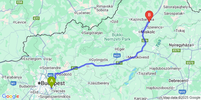 Map: Budapest Airport (BUD), Ferihegy, Liszt Ferenc to Aszaló