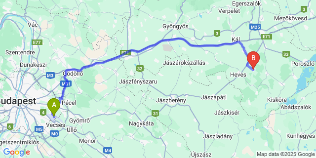 Map: Budapest Airport (BUD), Ferihegy, Liszt Ferenc to Átány