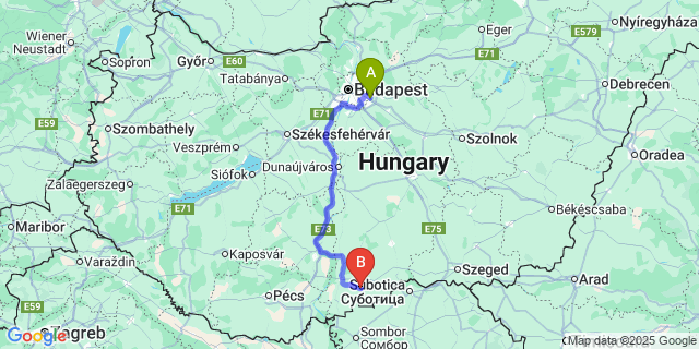 Map: Budapest Airport (BUD), Ferihegy, Liszt Ferenc to Bácsbokod