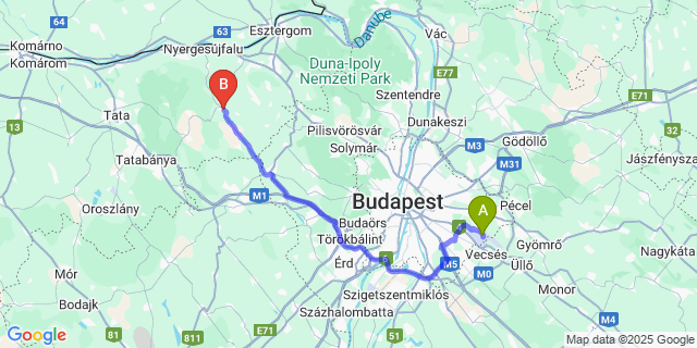 Map: Budapest Airport (BUD), Ferihegy, Liszt Ferenc to Bajna