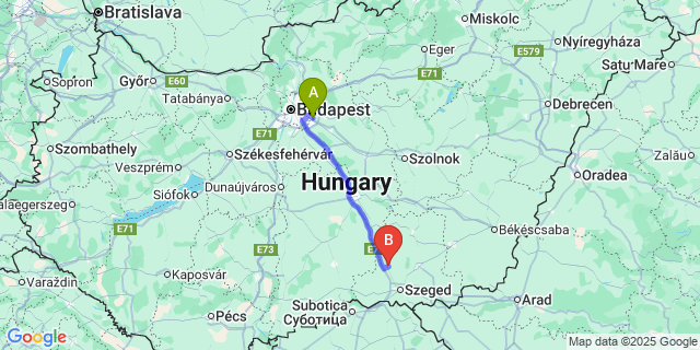 Map: Budapest Airport (BUD), Ferihegy, Liszt Ferenc to Balástya