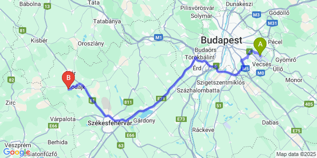 Map: Budapest Airport (BUD), Ferihegy, Liszt Ferenc to Balinka