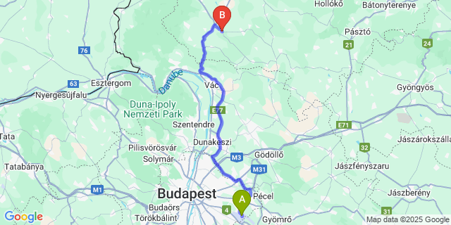 Map: Budapest Airport (BUD), Ferihegy, Liszt Ferenc to Bánk