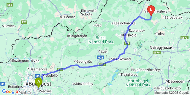 Map: Budapest Airport (BUD), Ferihegy, Liszt Ferenc to Baskó