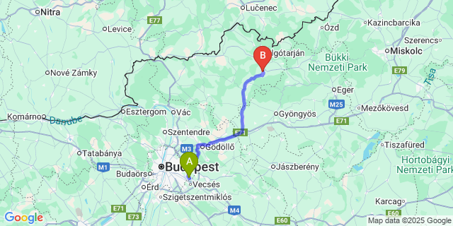 Map: Budapest Airport (BUD), Ferihegy, Liszt Ferenc to Bátonyterenye