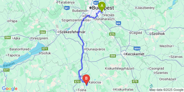 Map: Budapest Airport (BUD), Ferihegy, Liszt Ferenc to Bátya