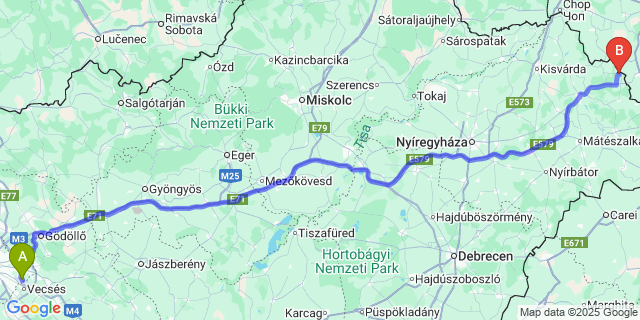 Map: Budapest Airport (BUD), Ferihegy, Liszt Ferenc to Beregdaróc