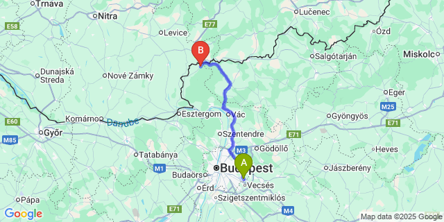 Map: Budapest Airport (BUD), Ferihegy, Liszt Ferenc to Bernecebaráti