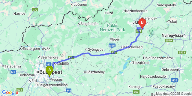 Map: Budapest Airport (BUD), Ferihegy, Liszt Ferenc to Berzék