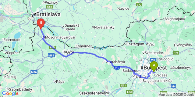 Map: Budapest Airport (BUD), Ferihegy, Liszt Ferenc to Bezenye