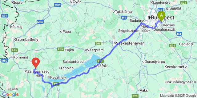 Map: Budapest Airport (BUD), Ferihegy, Liszt Ferenc to Bezeréd