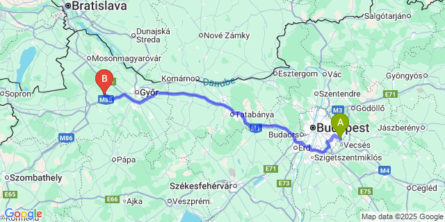 Map: Budapest Airport (BUD), Ferihegy, Liszt Ferenc to Bezi
