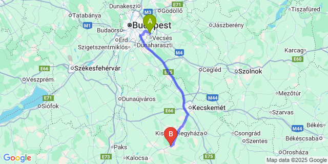 Map: Budapest Airport (BUD), Ferihegy, Liszt Ferenc to Bócsa