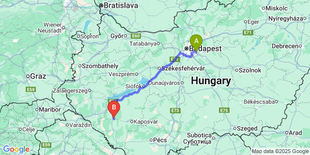 Map: Budapest Airport (BUD), Ferihegy, Liszt Ferenc to Böhönye