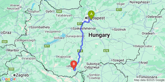 Map: Budapest Airport (BUD), Ferihegy, Liszt Ferenc to Bóly