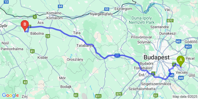 Map: Budapest Airport (BUD), Ferihegy, Liszt Ferenc to Bőny