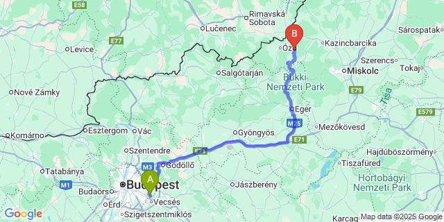 Map: Budapest Airport (BUD), Ferihegy, Liszt Ferenc to Borsodbóta