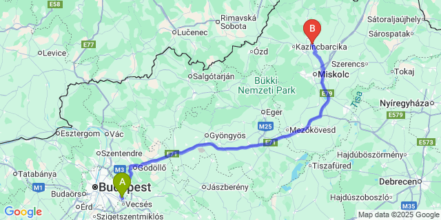Map: Budapest Airport (BUD), Ferihegy, Liszt Ferenc to Borsodszirák