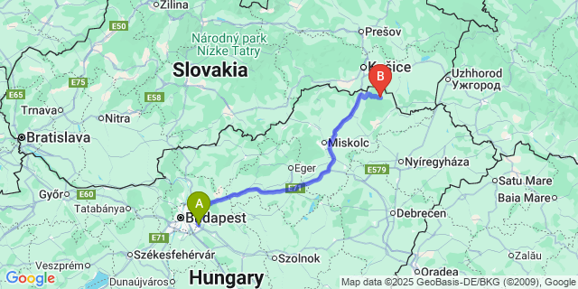 Map: Budapest Airport (BUD), Ferihegy, Liszt Ferenc to Bózsva