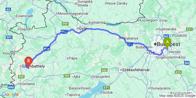 Map: Budapest Airport (BUD), Ferihegy, Liszt Ferenc to Bozzai