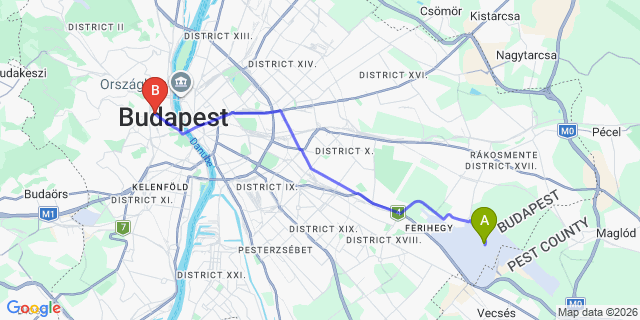 Map: Budapest Airport (BUD), Ferihegy, Liszt Ferenc to Budapest 1012