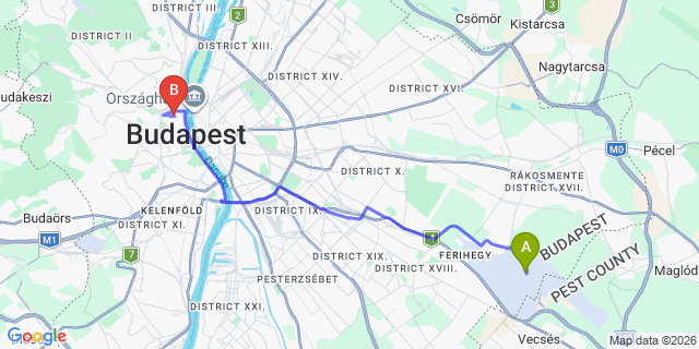 Map: Budapest Airport (BUD), Ferihegy, Liszt Ferenc to Budapest 1015