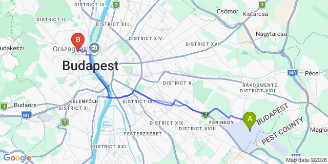 Map: Budapest Airport (BUD), Ferihegy, Liszt Ferenc to Budapest 1024