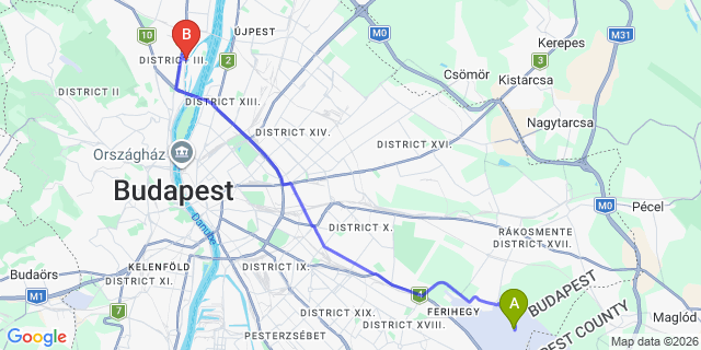 Map: Budapest Airport (BUD), Ferihegy, Liszt Ferenc to Budapest 1033