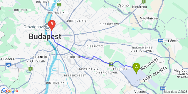 Map: Budapest Airport (BUD), Ferihegy, Liszt Ferenc to Budapest 1065