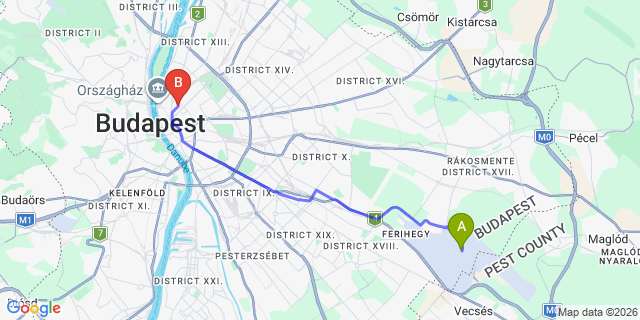 Map: Budapest Airport (BUD), Ferihegy, Liszt Ferenc to Budapest 1066