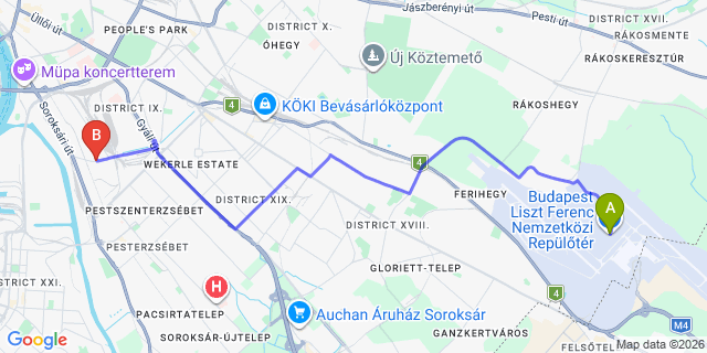 Map: Budapest Airport (BUD), Ferihegy, Liszt Ferenc to Budapest 1097
