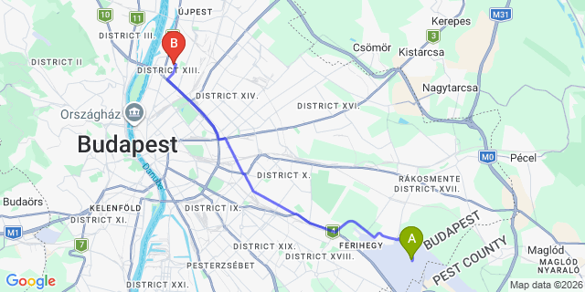 Map: Budapest Airport (BUD), Ferihegy, Liszt Ferenc to Budapest 1139