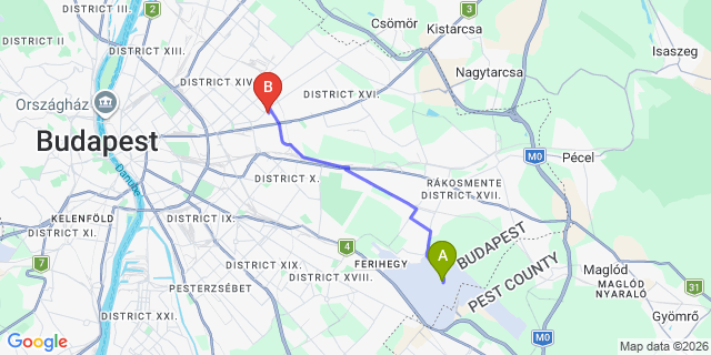 Map: Budapest Airport (BUD), Ferihegy, Liszt Ferenc to Budapest 1144