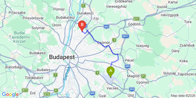Map: Budapest Airport (BUD), Ferihegy, Liszt Ferenc to Budapest 1151