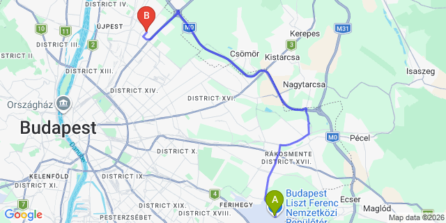 Map: Budapest Airport (BUD), Ferihegy, Liszt Ferenc to Budapest 1152