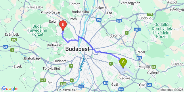 Map: Budapest Airport (BUD), Ferihegy, Liszt Ferenc to Budapest Postcode 1028