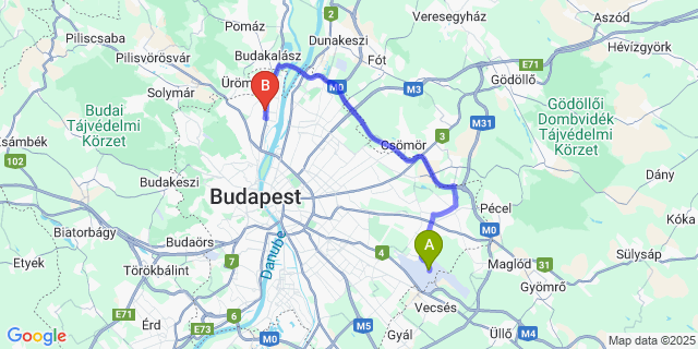 Map: Budapest Airport (BUD), Ferihegy, Liszt Ferenc to Budapest Postcode 1031