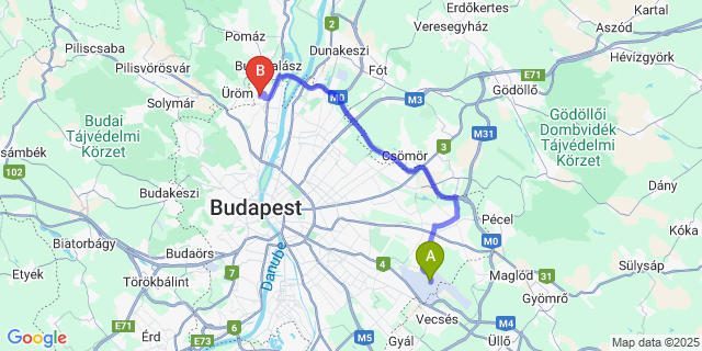 Map: Budapest Airport (BUD), Ferihegy, Liszt Ferenc to Budapest Postcode 1038