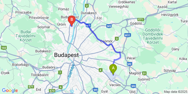 Map: Budapest Airport (BUD), Ferihegy, Liszt Ferenc to Budapest Postcode 1039